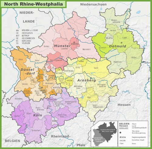 5 регионов (Bezirk) земли NRW