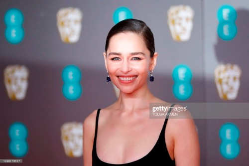 British actress Emilia Clarke poses on the red carpet upon arrival at the BAFTA British Academy Film