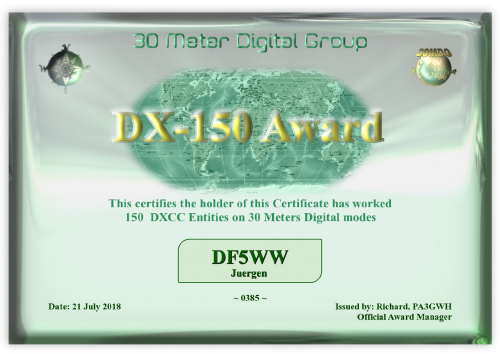 DF5WW 30MDG DX 150 Certificate