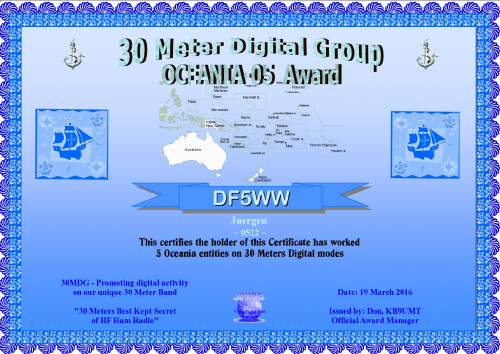 DF5WW 30MDG OC 05 Certificate